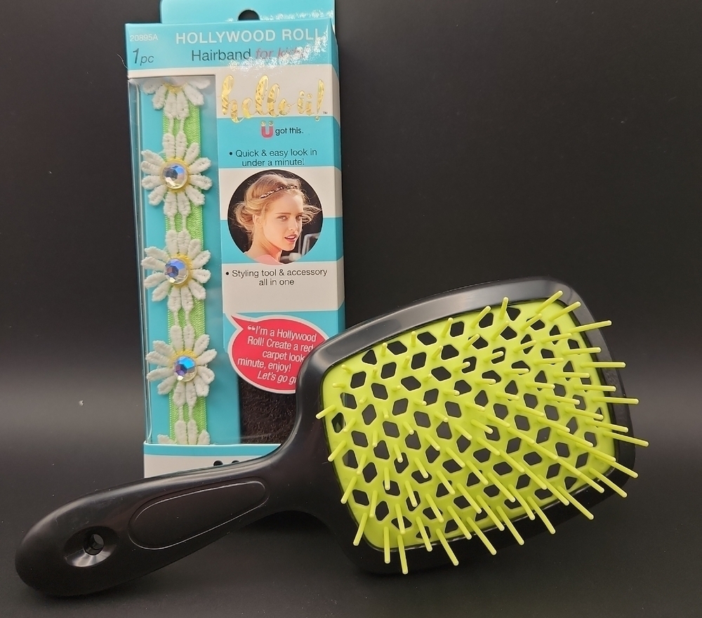 Black Neon Green Hairbrush Headband Bundle